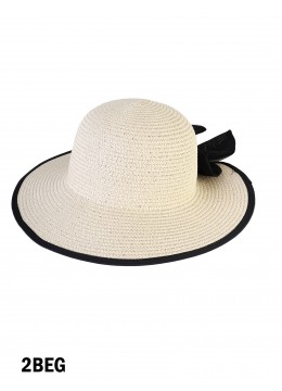 Wide Brim V-Back Summer Hat W/ Ribbon Bow 